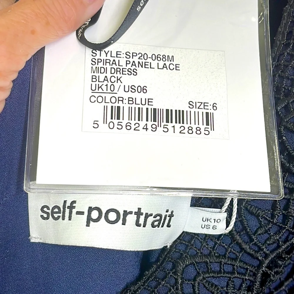 Self Portrait Spiral Panel Lace Midi Dress Navy Blue US Size 6 NEW - Picture 13 of 13